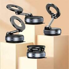 Magnetic Phone Stand With Vacuum Suction Cup -N52 Strong Magnet, 360° Rotating Foldable Holder For Gym Bathroom Car Dashboard & Desk, Universal Strong Magnetic Mount Compatible With Iphone Android - Black - View 6