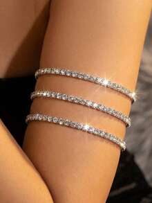1pc Minimalist Fashion Rhinestone Decorated Arm Bracelet Suitable For Daily Wear, Formal Dress, Beach Party And Music Festival - Multicolor - View 2
