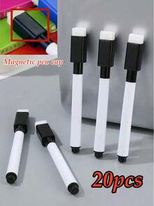 20支装可重复使用的黑色可擦马克笔，水性白板笔，带LED灯的毡尖可擦马克笔，无尘粉笔，橡皮擦笔，可擦签名笔，水性白板笔，适合学生绘画和书写，适用于白板、日历、冰箱、学校、办公室和家庭学习工具，返校季，学习用品，办公用品，最佳生日礼物，颜色和款式随机。 - 彩色 - 查看 15