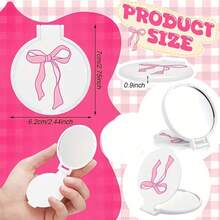 1/2/6/10/20/30/50/80pcs Pink Bow Portable Folding Makeup Mirror Set. Features Foldable Glass Surface. Ideal As Round Pocket Mirror, Perfect For Parties Or As A Thoughtful Gift - A - View 4