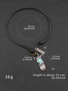 1件极简主义羽毛合金链吊坠项链，复古西部牛仔风格绿松石羽毛颈链，男女皆宜的情侣礼物，适合派对、舞台表演 - 臘繩 - 查看 4