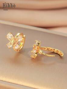 Hihho 1对女士水钻蝴蝶耳钉，适合日常佩戴 - 蝴蝶耳環 - 查看 4