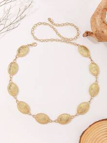 1pc Waist Chain, Wavy Metal Chain, Seashell Oval Waist Belt, Suitable For Dresses, Pants, Parties, Dates, Daily Wear, Festivals, Gifts, Geometric Pattern Bohemian Zinc Alloy Women's Waist Chain, All Seasons - Multicolor - View 2