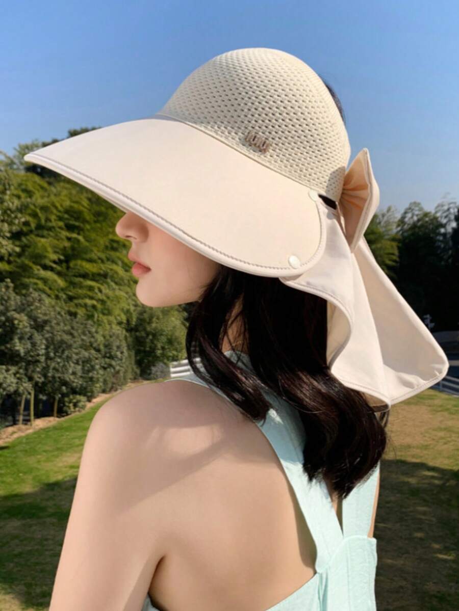 1顶女士夏季遮阳帽，时尚宽檐防晒帽，防紫外线颈部遮盖披肩 - A - 查看 1
