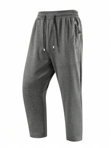1pc Men's Casual Zipper Pocket Straight Leg Pants, Contrast Color Drawstring Waist Design, Stretchy Breathable Fabric, Suitable For Outdoor Running, Cycling, Hiking - Dark Grey - View 2