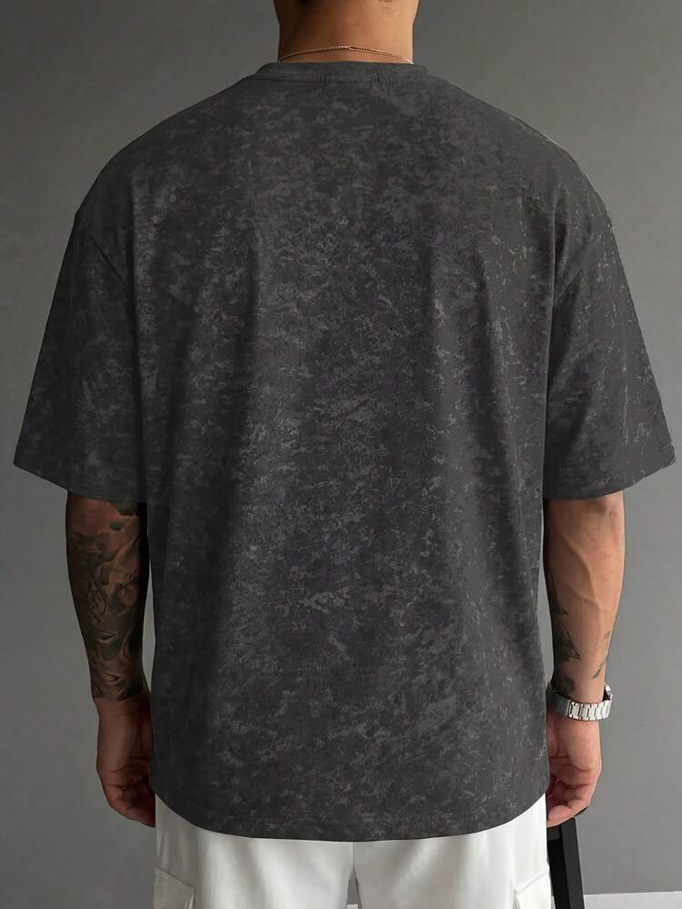 Men's Fashionable Versatile Funny Cat & Snowflake Print Round Neck T-Shirt, Summer - Dark Grey - View 2