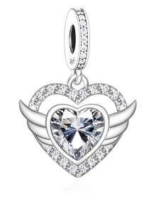 1 Piece Elegant 925 Sterling Silver Heart Shape Inlaid Zirconia Pendant Bead DIY Memorial Unisex Birthday Gift - Silver - View 2