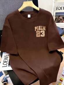 Women's Casual Round Neck Short Sleeve T-Shirt With Psalm 23 "The Lord Is My Shepherd" Bible Verse Graphic, Retro Fall Faith Design, Suitable For Autumn/Winter Summer - Brown - View 5