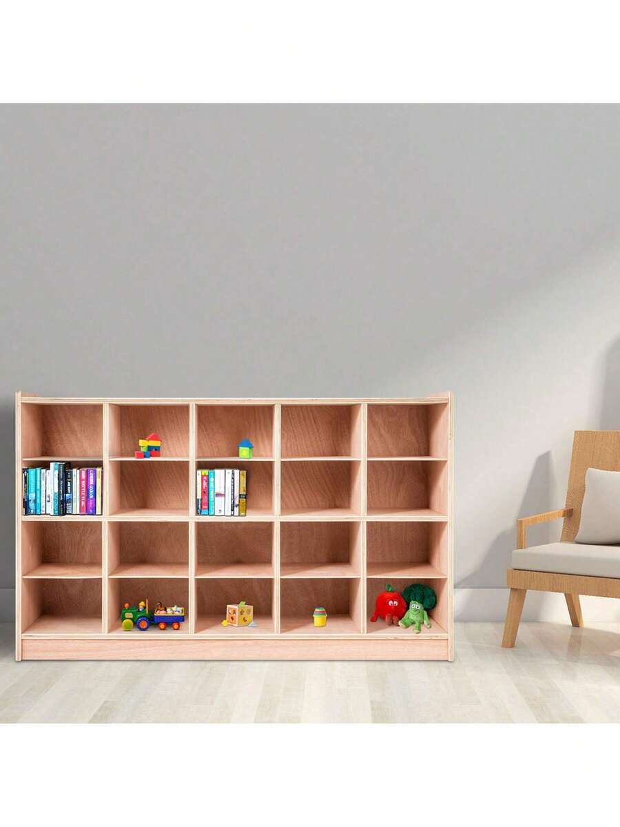 Cubby Mobile Tray Storage Cabinet, 20-Compartment Cubby Storage Shelf, Cubby Storage Cabinet 4 X 5, Classroom Cubbies, Classroom Furniture For Home, Daycare And Preschool, Natural - Apricot - View 1