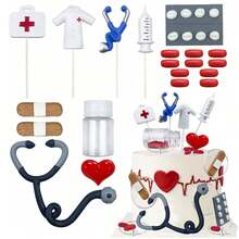 Nurse Theme Cake Decorations, Nurse Theme Cupcake Decorations, Nurse Theme Cake Decorations, Registered Nurse Theme Party Favors, Nurse Theme Party Decorations, Doctor & Nurse Party Supplies - Red and White - View 1