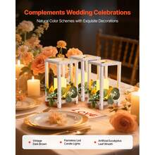 12 Set/36 Pcs Wooden Wedding Lantern Centerpiece, Includes 12 Wooden Lantern Candle Holder 12 Flameless LED Candle 12 Eucalyptus Leaves Wreath For Wedding Table Party Farmhouse Decor, White - 12 Set/36 Pcs White - 查看 2