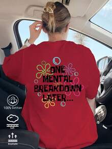 SpongeBob SquarePants 女士宽松舒适纯棉圆领短袖T恤，粉白相间，卡通章鱼哥印花，可爱有趣，适合亲子活动、居家、日常休闲聚会，2026春夏女士休闲装，女士短袖衬衫 - 紅色1 - 查看 5