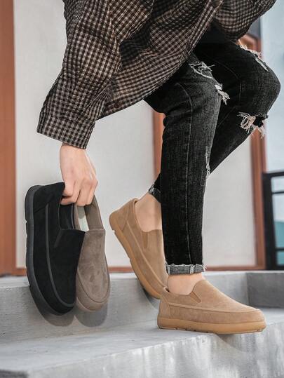 1 Pair Men's Spring Fashion Loafers, Suede Soft Bottom Slip-On Casual Shoes, Outdoor Leisure Wide Fit Couple Loafers