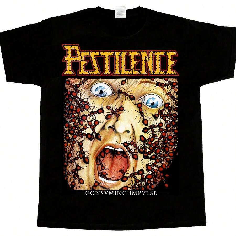 Pestilence Consuming Impulse Short - Long Sve New Black T-SHIRT 345XL- - 黑色 - 查看 1