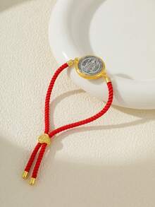 1pc Adjustable Red Cord St. Benedict Cross Pendant Bracelet, Gift For Women - Yellow Gold - View 2