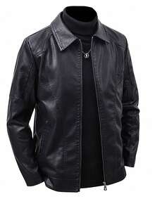 Men's Lightweight Spring PU Leather Jacket - Black - View 1