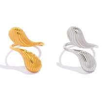 2pcs/1pc Pleated Geometric Stainless Steel Open Ring, Suitable For Fashion And Daily Wear, Western Jewelry, Valentine's Day Gift - Multicolor - View 6