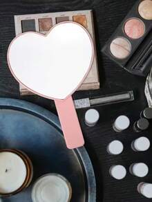 Heart-Shaped Handheld Makeup Mirror, Portable Single-Sided Makeup Mirror With Handle, Suitable As Valentine's Day, Mother's Day Or Girlfriend Gift,Giveaways,Travel,Cheap Stuff,Travel Essential - Multicolor - View 4