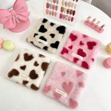 1pc Plush Heart Pattern Square Nail Art Display Board, Mini Nail Salon Color Card Sample Display Stand, Desktop Nail Polish Color Card Sample Display Board, Fake Nails Photography Prop Background - Multicolor - View 8