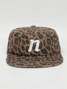 1顶女士豹纹刺绣字母棒球帽，休闲百搭平沿帽，防晒防风帽，男女情侣帽 - A - 查看 5