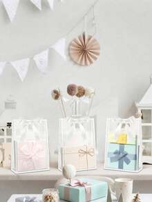 10 túi quà bằng nhựa trong suốt có thể tái sử dụng, có quai xách, chất liệu PP kèm ruy băng, thích hợp cho Giáng sinh, đám cưới, tiệc cưới, sinh nhật, tiệc mừng em bé, doanh nghiệp nhỏ, Kích thước: 7x10x3.9 inch (Màu trắng) - trắng - Xem 7