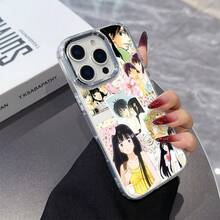 Funda para Teléfono - Funda con Arte de Anime Romántico Shoujo, Compatible con Modelos de 17, 16E, 16, 15, 14, 13, 12, 11 Pro,, X, XR, XSMAX, 8 y Plus, con una Parte Trasera Suave Transparente y un Marco de Lente Metálico Plateado17 17promax - transparente - Ver 2