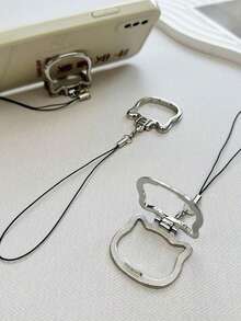 1pc Detachable Lanyard Design, Fashionable Minimalist Silver Appearance, Compatible With Any Phone Case, Serves As Both Phone Lanyard And Stand, Preventing Phone From Slipping, Suitable As Gift For Mother, Family, Friends, Birthday, Holiday, Phone Charm, Phone Strap - Silver - View 3