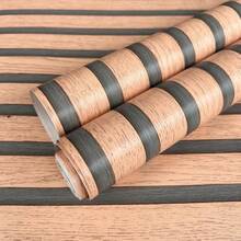 1 Roll Of Wooden Striped Self-Adhesive Wall, Ready To Be Peeled And Pasted, Detachable Self-Adhesive Waterproof And Oil-Proof PVC Vinyl Imitation Wood Contact Paper, Suitable For Countertop Drawer Stickers, Living Room, Sofa Background, Bedroom, Bar Decoration Stickers, Bathroom, Kitchen, Cabinet Furniture Stickers, House Decoration, Home Decoration, Autumn Aesthetics - Striped Grille - View 16