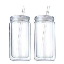 2pcs 16oz Reusable 16oz Acrylic Plastic Clear Tumbler With Lid And Straw, Clear Acrylic PP 16oz Cup With Lid And Straw, For Vinyl UV DTF Packaging - Multicolor - View 8