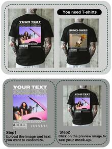 Personalisiertes Sommer Herren T-Shirt mit bedrucktem Rückendesign, lade deine eigenen Fotos/Bilder/Selfies/Landschaften hoch, personalisiere mit Text/Segnungen/Nachrichten/Namen, Rundhals Kurzarm T-Shirt, Farbe Schwarz, DIY Design, kreatives Geschenk, schickes Herbst-Streetwear, Reise-Organizer - Schwarz - Übersicht 4