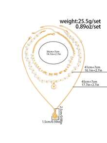 Set de 3 collares con colgante de concha marina y cuentas de perlas falsas, elegante y glamoroso para vacaciones, casual, fiesta, citas, cumpleaños de mujer, regalo de joyería versátil - collar - Ver 5