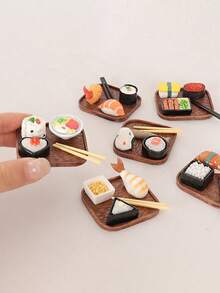5-Piece Mini Simulation Japanese Food Decorations Sushi Model Cartoon Cute Tray Chopstick Ornament DIY Scene Decoration Accessories - Mô hình trang trí đĩa sushi - Xem 3