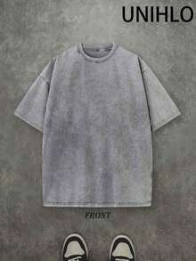 Disney UNIHLO  Mickey   Printed Summer Heavyweight Retro Washed Street Fashion Casual T-Shirt - Grey - View 2