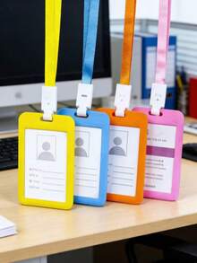 1 Set Lanyard & Card Holder, ID Badge Holder, Chest Card Clip, Metro/Bus Card Holder, Campus Card Holder, Student Card Holder (With Lanyard + Cartoon), Card Holder Set + Lanyard, Campus Photo Frame, Student Stationery Meal Card, Transportation Card - Multicolor - View 1