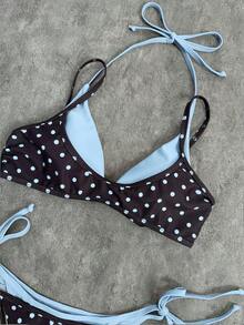 Bộ đồ bơi nữ 2026, áo bikini hai mảnh hở lưng phối màu chấm bi gợi cảm, thích hợp cho ngày Valentine, đi biển, nghỉ dưỡng, du lịch ngoài trời mùa hè. - Màu Khaki - Xem 9