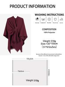 1 pièce Châle élégant minimaliste en fausse cachemire avec design à franges, chaud et doux. Accessoire casual pour femmes, idéal pour les soirées, la tenue quotidienne, le travail, les festivals. Cadeau parfait pour l'automne et l'hiver. - Rouge foncé - Voir 6