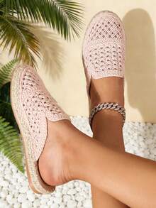 Woman Espadrille Sandals Pink Closed Toe Flat Sandals Hollow Out Slide Sandals Summer Slip On Shoes  Boho Vintage Cottagecore Shoes - Hồng - Xem 2
