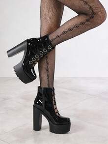 Women's Victorian Lace Goth Platform High Heels Boots Lace-Up Chunky High Heels Round Toe Zipper Punk Ankle Booties Fashionable Rave Buckle Y2k Booties - Đen B - Xem 7