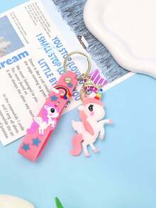 Creative Cartoon Keychain, Decorated With Cute Rainbow Unicorn And Gold Pendant, Can Be Hung On Backpack, Ideal Gift For Girls - one-size - View 3