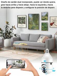 1080p WiFi Bulb Security Camera, 1080p Wireless Bulb Security Camera, E27 Security Camera, Color Night Vision, 360° Rotation, Automatic People Tracking, Two-Way Communication, Smart Home - White - View 7