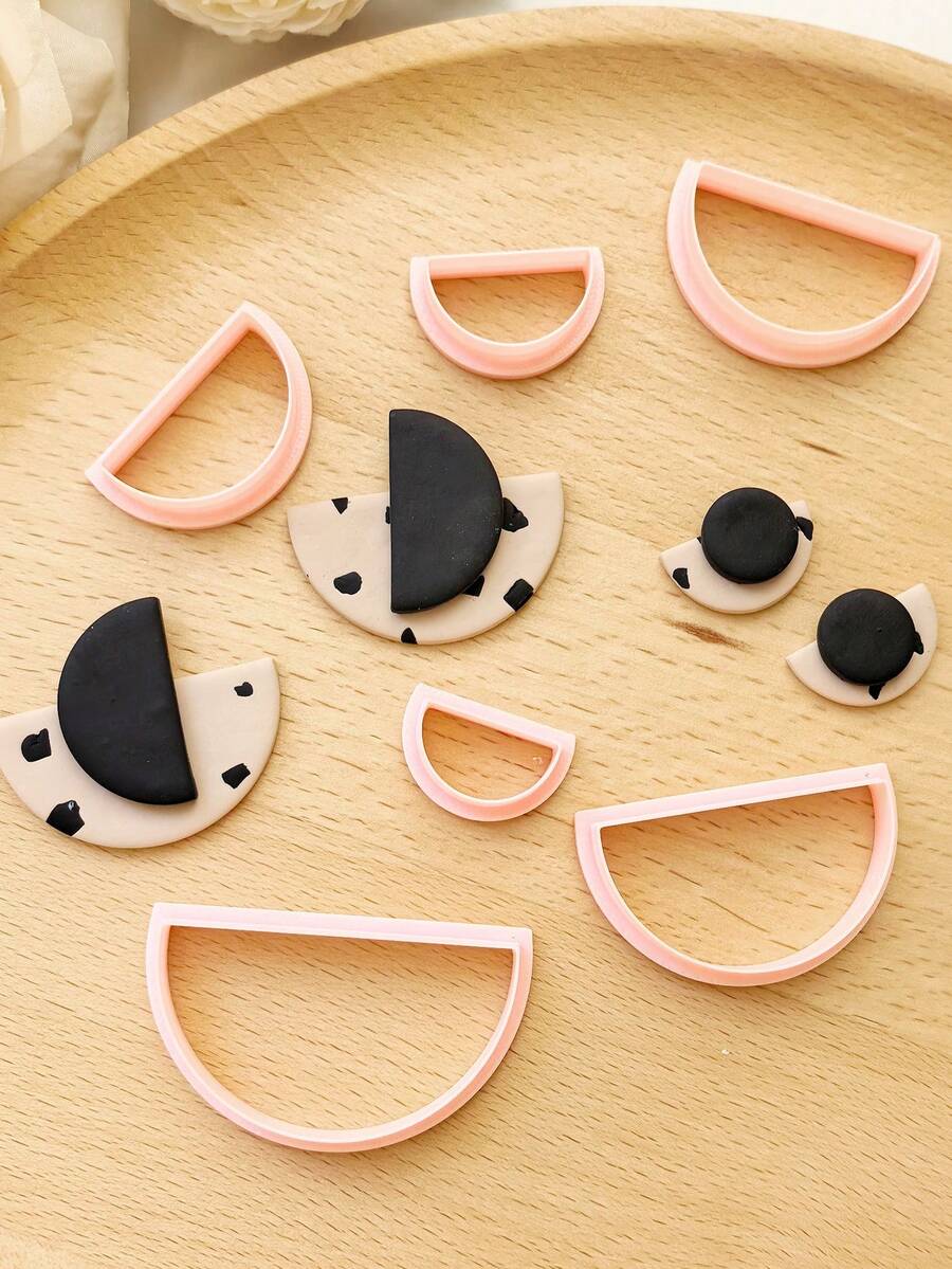 几何半圆形聚合物粘土切割器套装，简易聚合物粘土切割器，适用于制作软陶耳环、DIY耳环、珠宝吊坠等，无需电源 - Clay Cutters - 查看 1