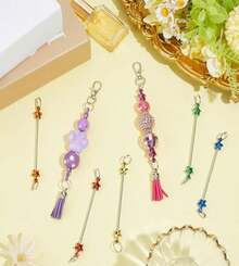 SUNNYCLUE 1 Box 24Pcs 12 Colors Beadable Keychain Blanks DIY Keychain Bars Bulk 90mm Long Stainless Steel Bar With Detachable Star Shaped Bead Blank For DIY Jewelry Making Key Rings Beading Supplies - White - 查看 4