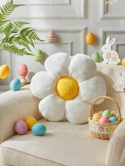 Pink Floral Throw Pillow, Cute Daisy Shaped Decorative Cushion For Sofa And Couch, Soft Floral Plush Pillow, Ideal For Bedroom And Living Room Floor Decor