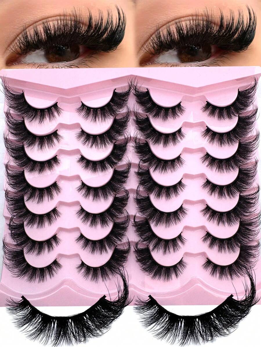 14 Pairs Luxury 3D Faux Mink Lashes - Thick, Fluffy, Elegant D-Curl False Eyelashes, Natural Look, Fluffy Thick Cat Eye Lashes, Suitable For Bold Eye Makeup, Reusable, Suitable For Beginners, Fluffy Soft Lash Strip Lashes, Dramatic Lashes - 眼尾拉長款 - 查看 1