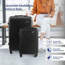 Infinity Hard Shell 3 Piece Luggage Set 4 Wheel Spinners Super Strong ABS Plastic In-Built Locks Travel Suitcases - Black - View 7
