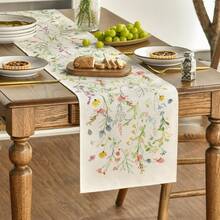 1pc Summer Blooming Wildflowers Printed Table Runner, Floral Kitchen Dining Table Decor For Spring/Summer Seasons, Size: 33 X 183 Cm - Beige - View 3
