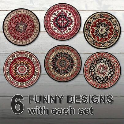 6/10 Stücke Mandala Kunst Untersetzer Set, Vintage geometrisches Muster, Bohemien Stil, 2D Mandala Holz Untersetzer - Hervorragende künstlerische Geschenkwahl, geeignet zum Verschenken an Freunde und Familie, verwendbar für Terrasse, Küche oder Wohnzimmer, besonders geeignet für Geschenke aus dem Nahen Osten, islamisch, arabisch