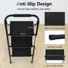 COSTWAY 3 Step Ladder, Folding Step Ladder W/ Wide Anti-Slip Pedals & Handgrip, Portable Step Stool For Household & Office, 330 LBS Capacity, Black - A - View 6