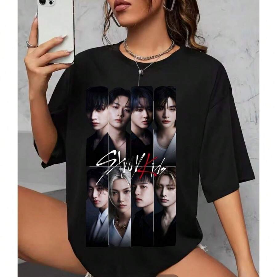 Women's Cotton T-Shirt/Blouse Kpop - màu đen - Xem 1