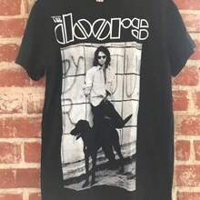 Officially Licensed Jim Morrison Tshirt Unisex Graphic Tee Unisex Men's T-Shirt Black Casual Crew Neck Cotton Tee - 黑色 - 查看 1